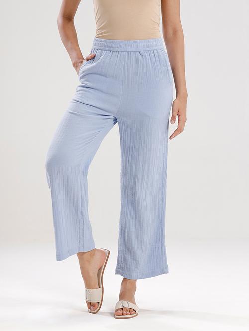 women light blue mid rise straight palazzo - 21986252 -  Standard Image - 0