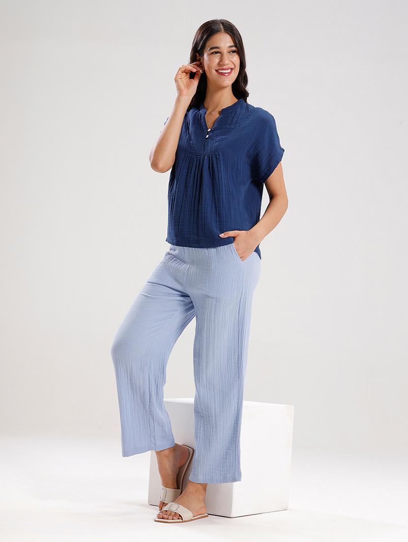 women light blue mid rise straight palazzo - 21986252 - Standard Image - 3
