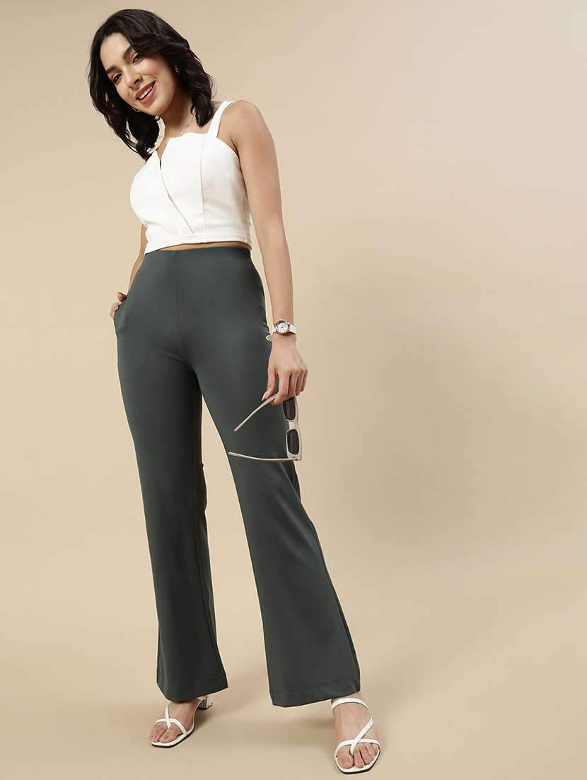 women olive high rise bootcut trouser - 21986253 -  Standard Image - 3
