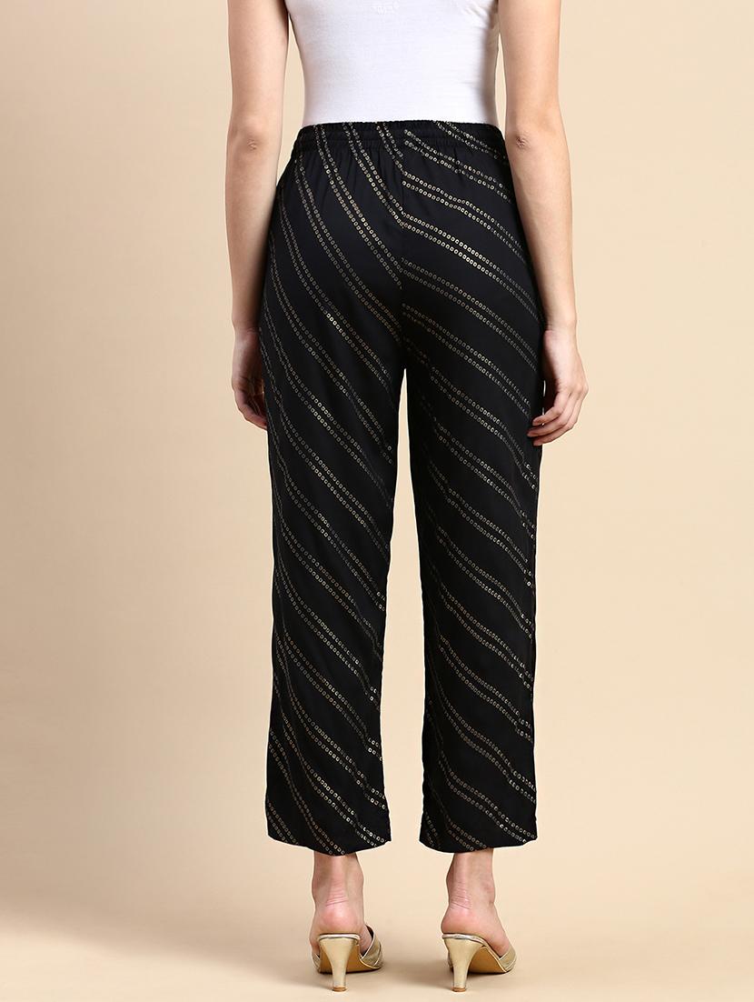 women black printed straight palazzo - 21986261 - Standard Image - 3
