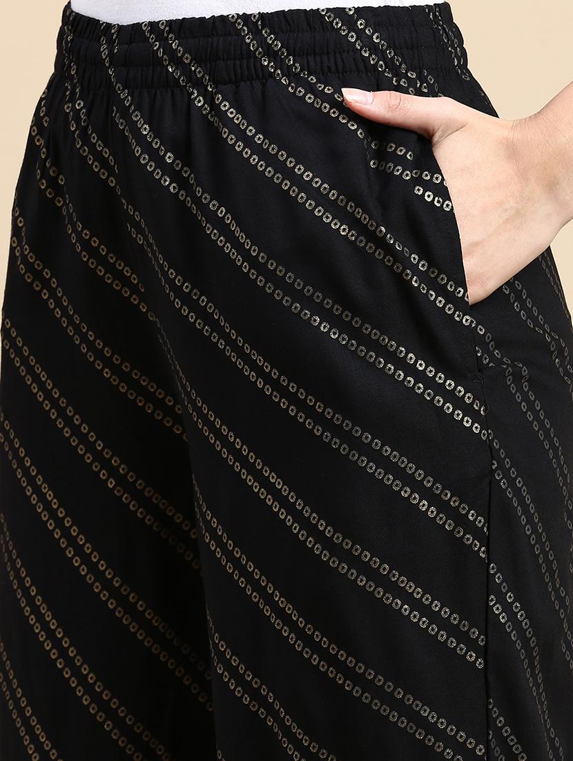 women black printed straight palazzo - 21986261 - Standard Image - 5