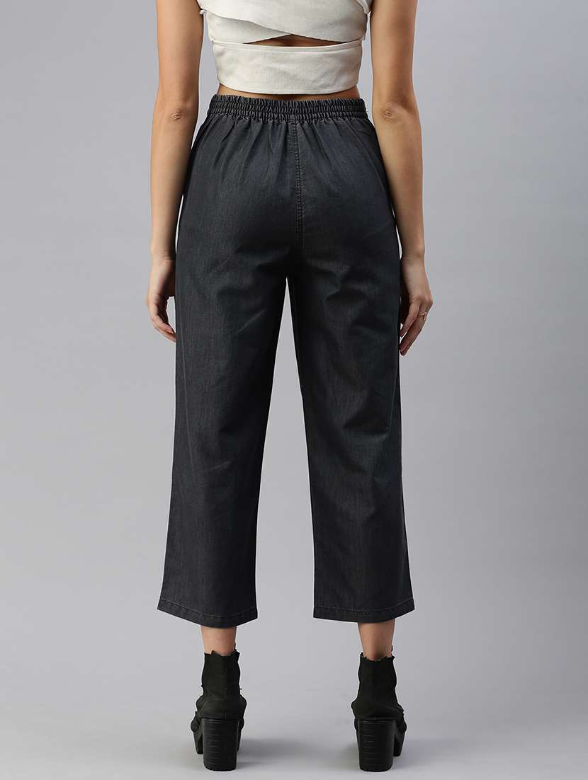 women solid high rise straight trouser - 21986262 -  Standard Image - 3