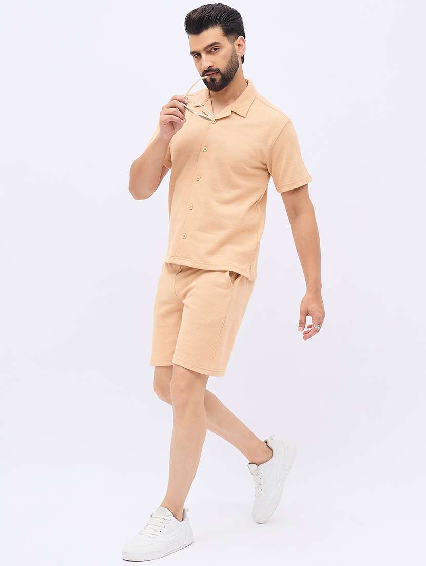 men solid shirt and shorts co-ord set - 21986264 -  Standard Image - 3