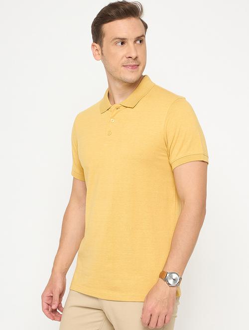 men yellow solid short sleeve polo t-shirt - 21986294 - Standard Image - 0