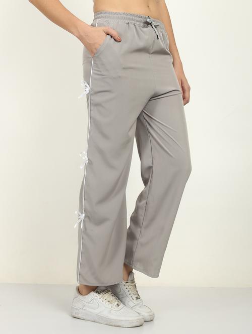 women grey solid mid rise straight trouser - 21986301 - Standard Image - 0