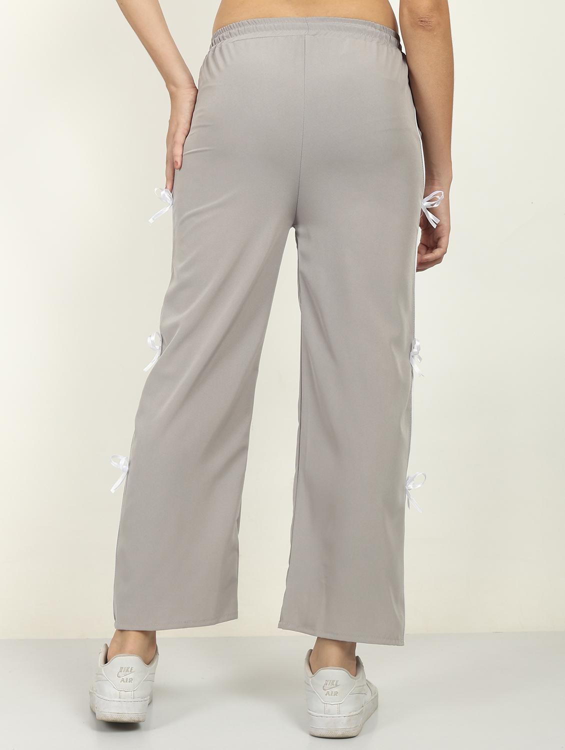 women grey solid mid rise straight trouser - 21986301 - Standard Image - 3
