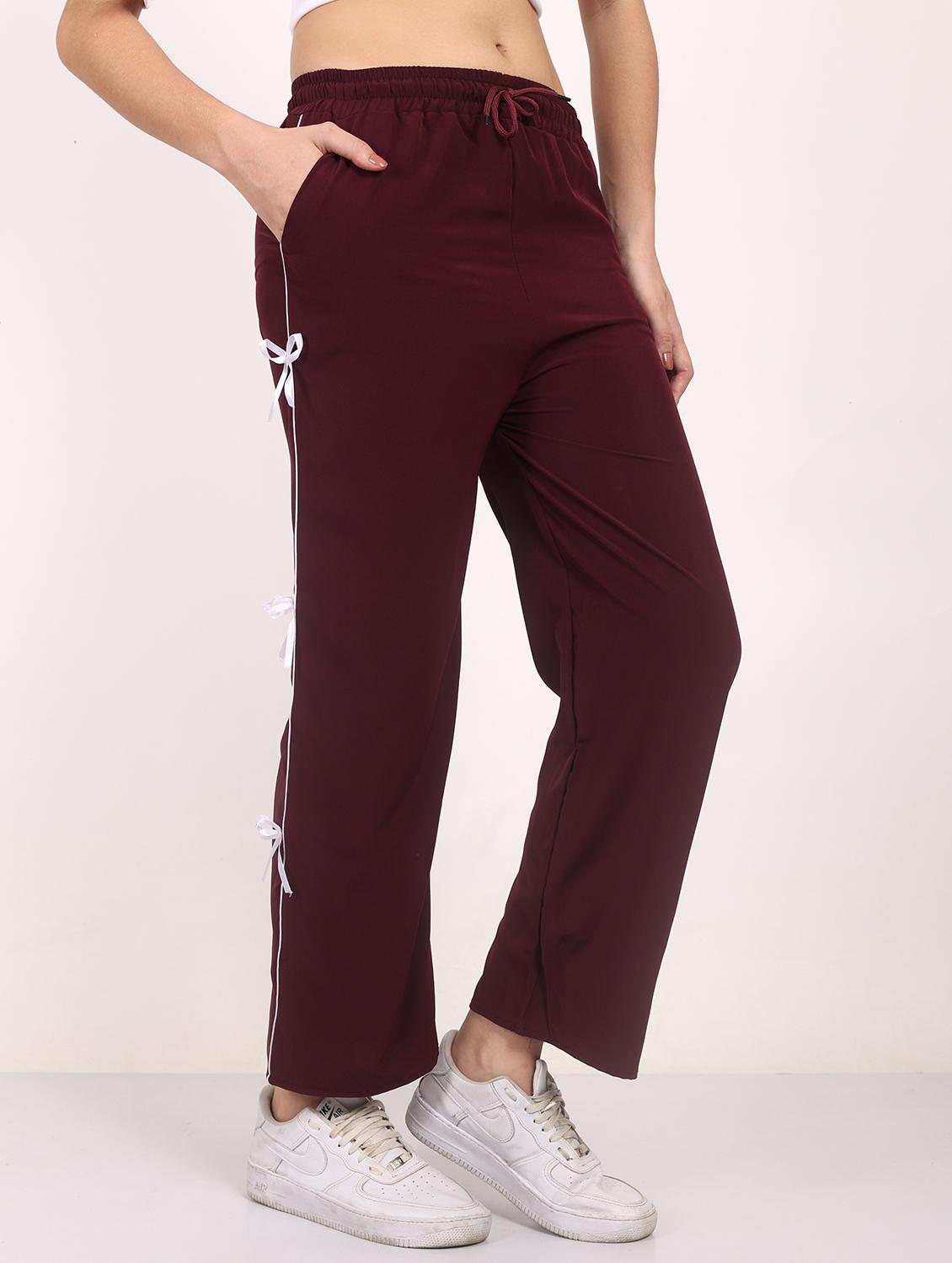 burgundy relaxed fit polyester parachute pant trousers
