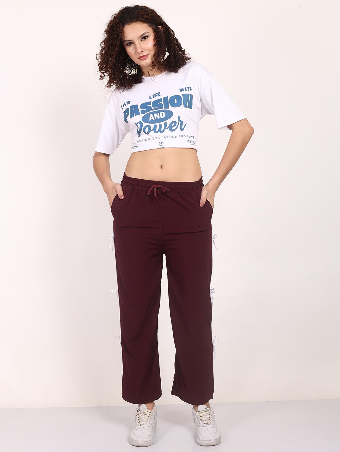 burgundy relaxed fit polyester parachute pant trousers - 21986304 - Standard Image - 5