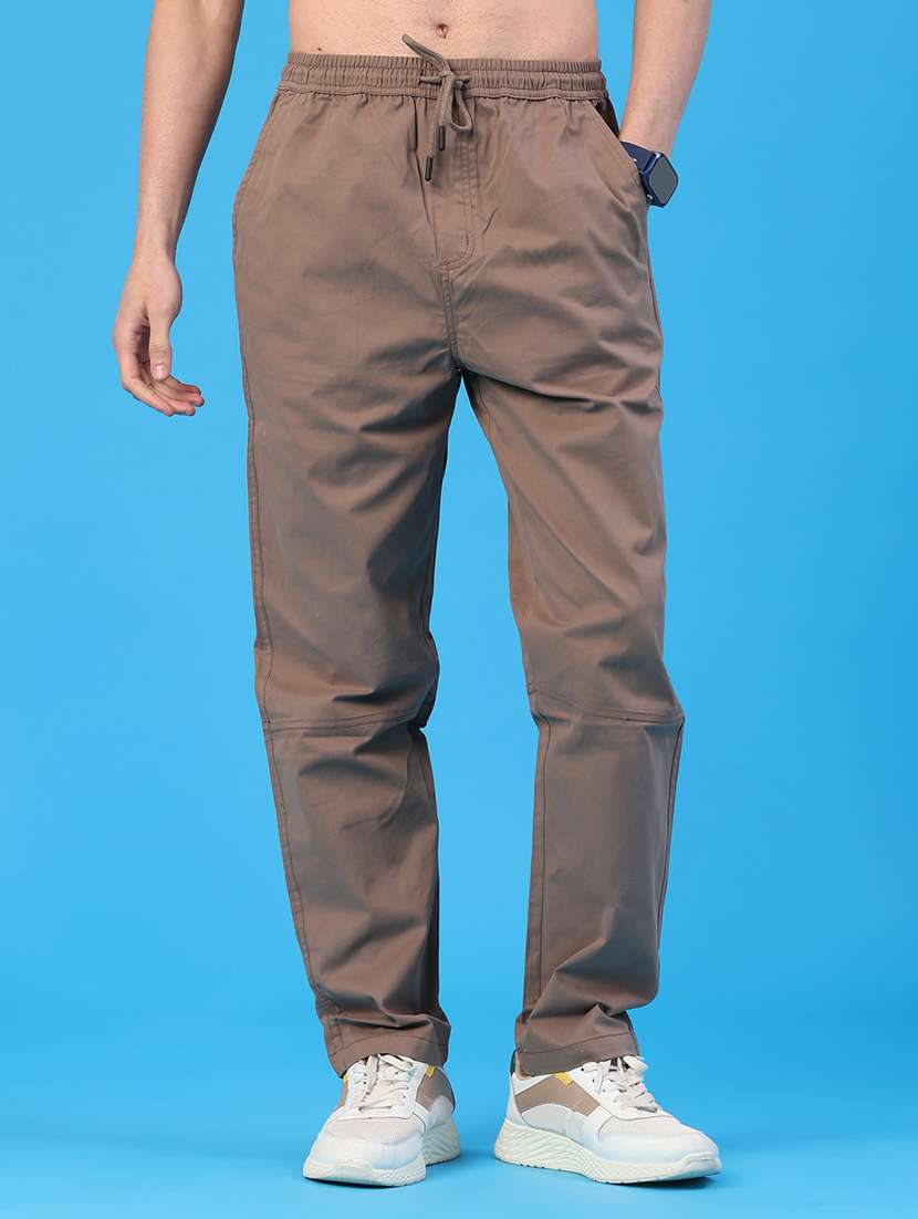 men solid mid rise full length track pant