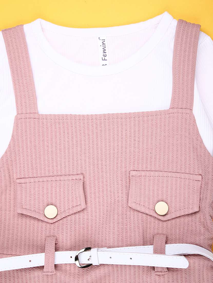 girls solid three quarter sleeve dungaree dress - 21986342 -  Standard Image - 3