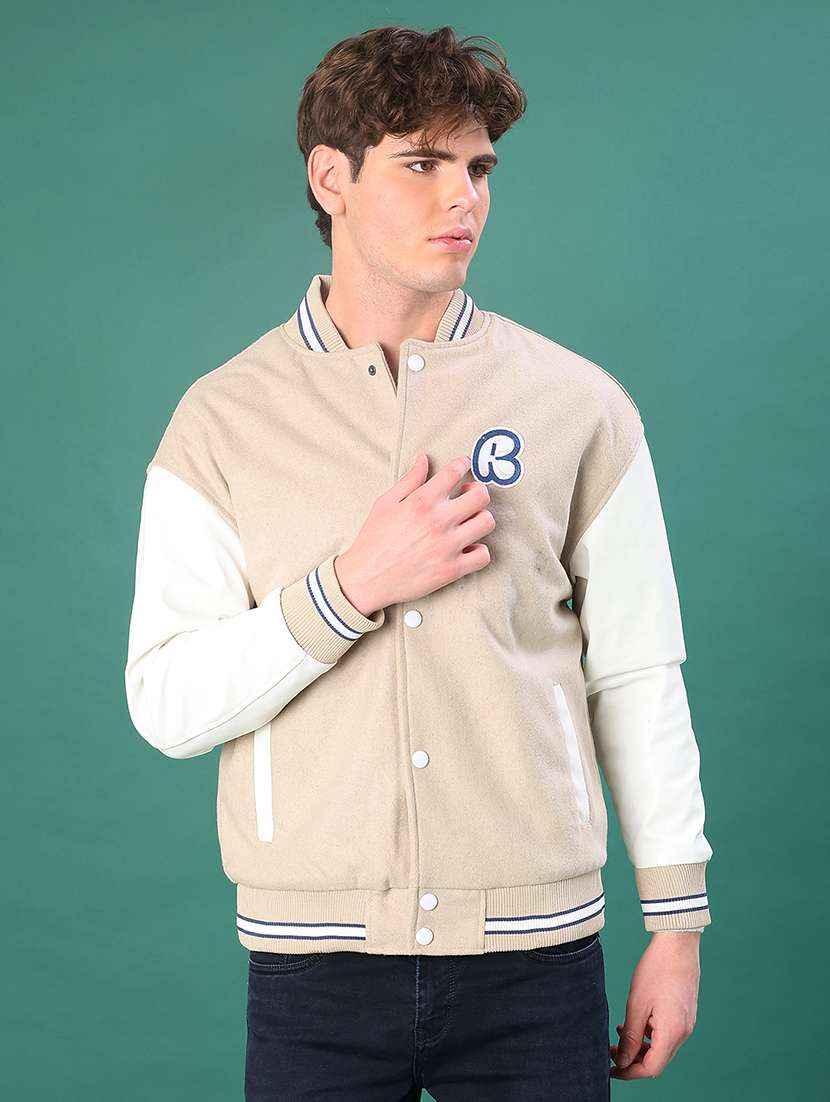 men color block long sleeve regualr varsity jacket - 21986350 -  Standard Image - 3