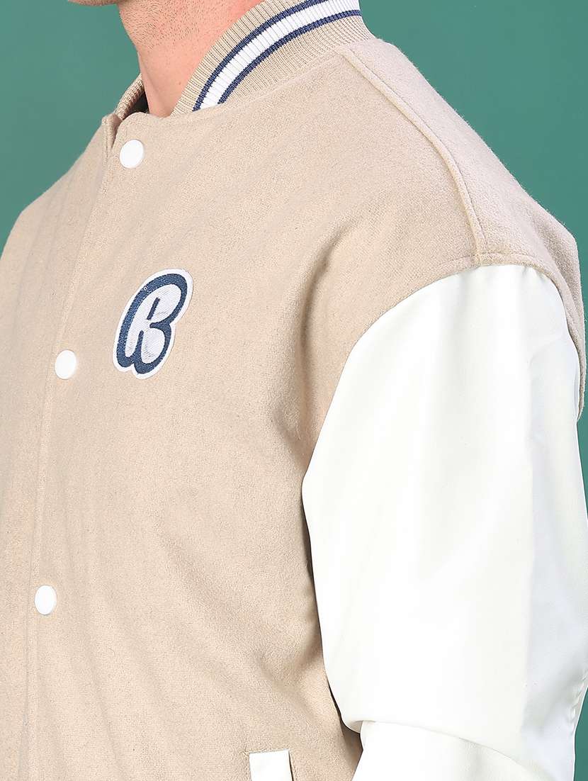 men color block long sleeve regualr varsity jacket - 21986350 -  Standard Image - 5