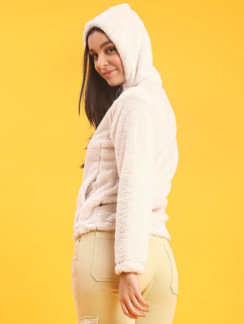 women solid long sleeve hooded sweatshirt - 21986405 -  Standard Image - 3