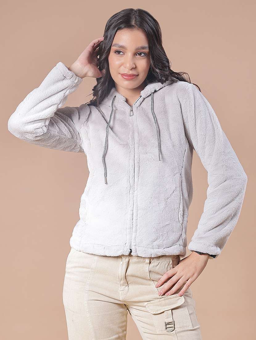 women solid long sleeve hooded sweatshirt