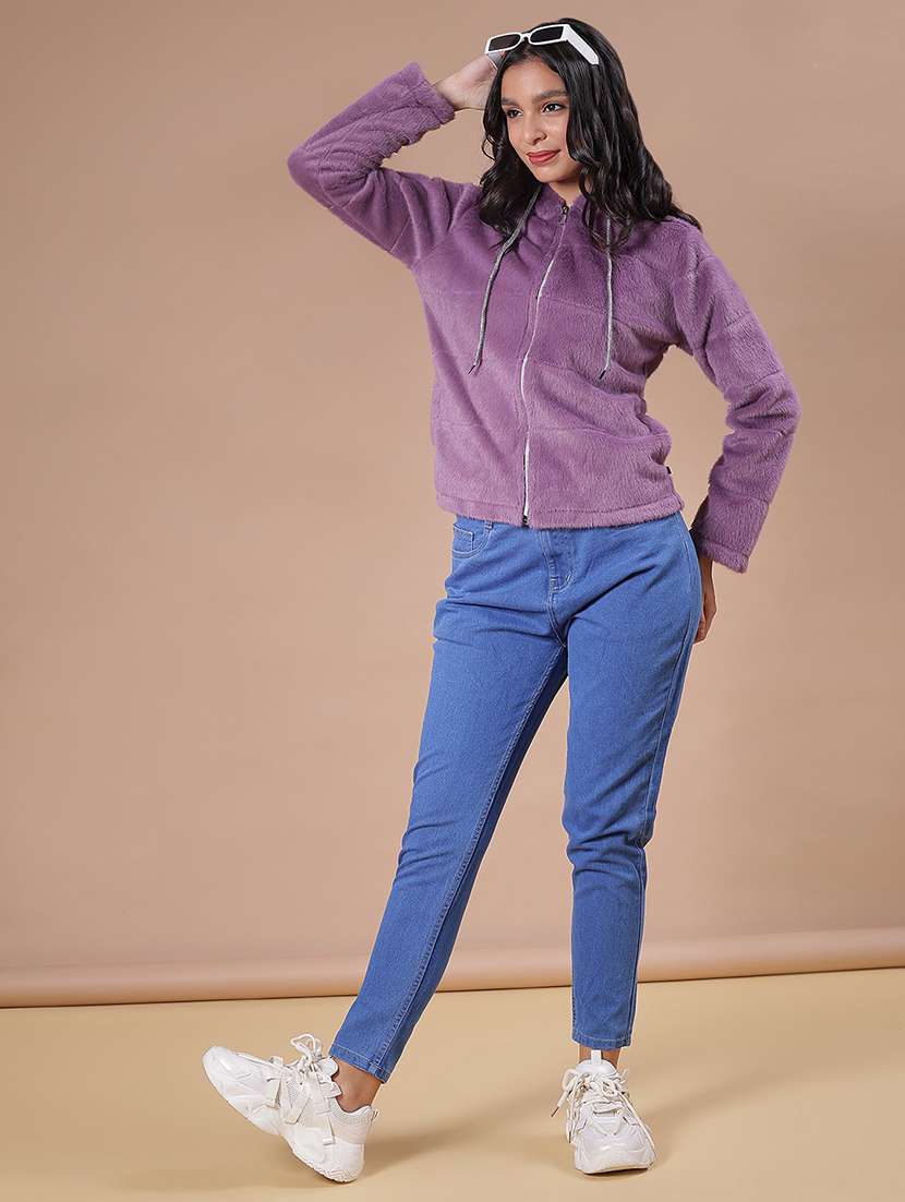 women solid long sleeve hooded sweatshirt - 21986407 -  Standard Image - 3