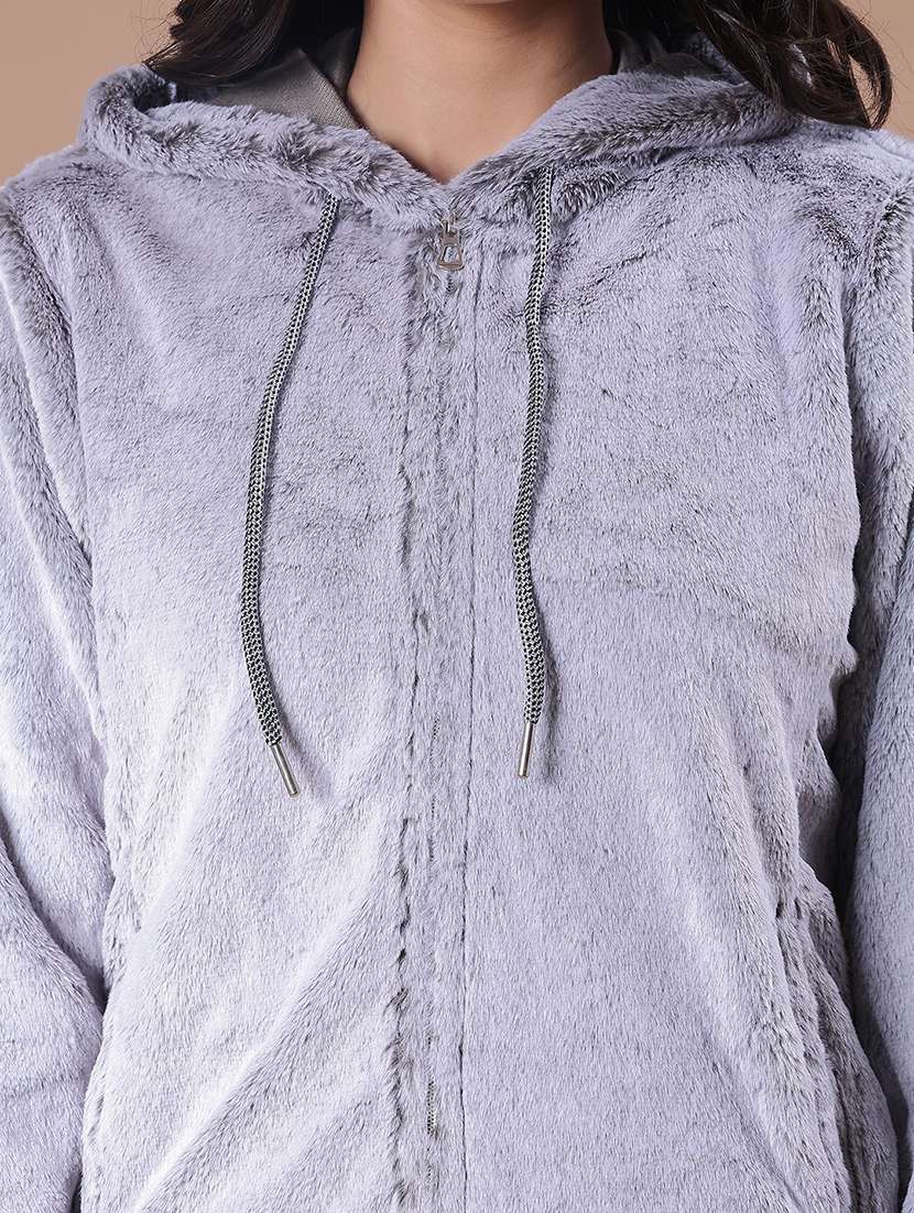 women solid long sleeve hooded sweatshirt - 21986409 -  Standard Image - 3