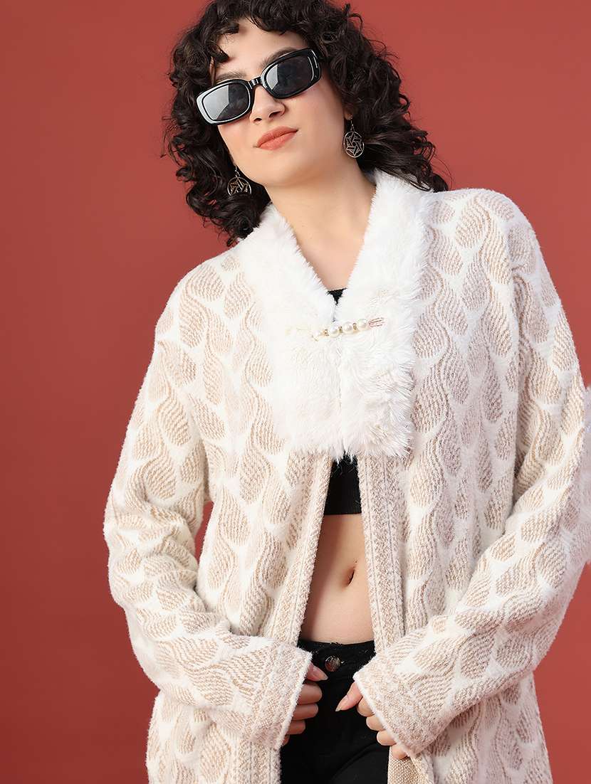 women self design long sleeve cardigan