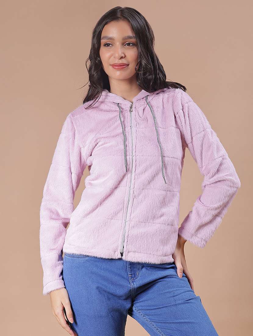 women solid long sleeve hooded sweatshirt