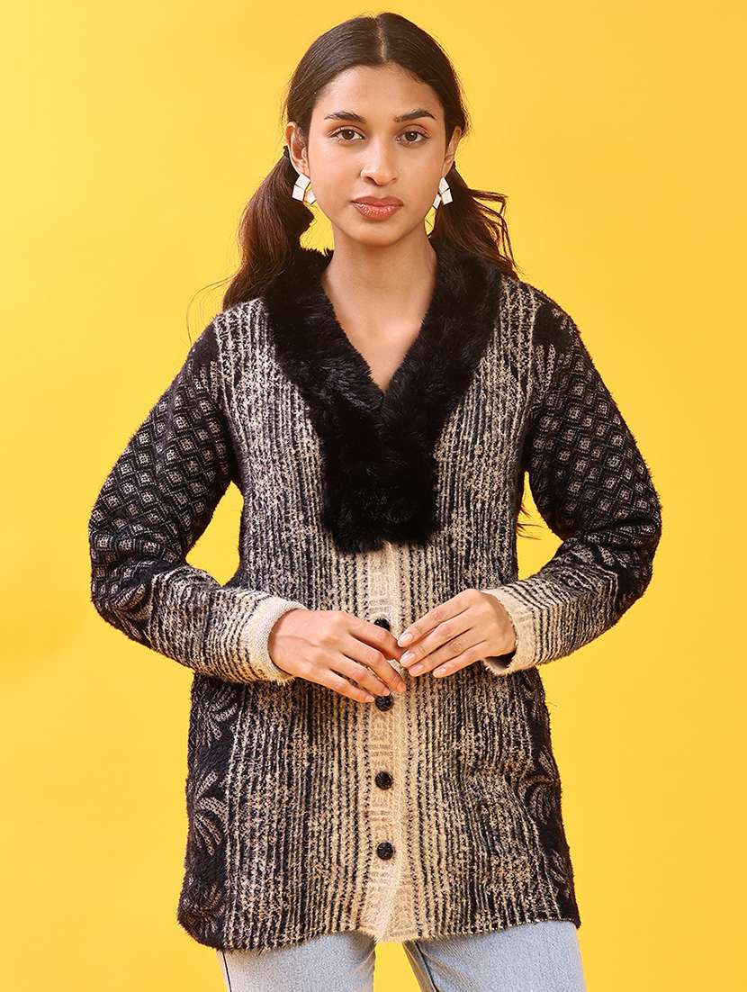 women self design long sleeve cardigan - 21986443 -  Standard Image - 3