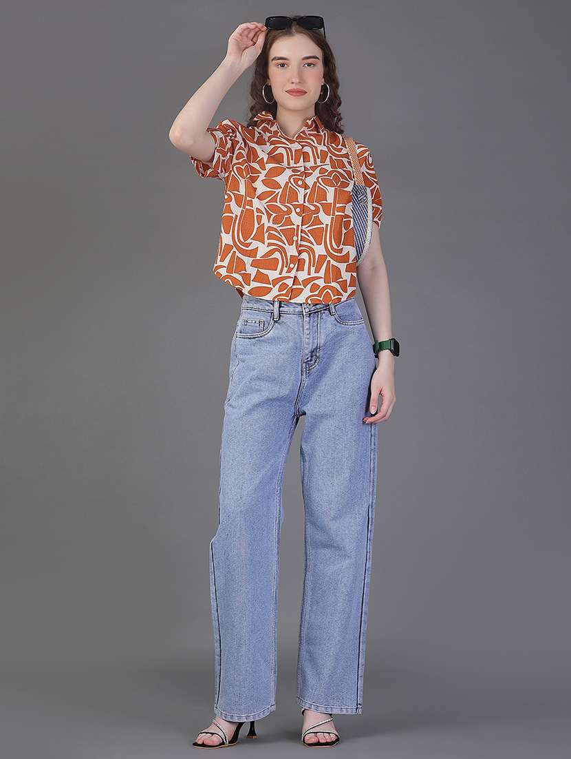 women printed collared short sleeve boxy shirt - 21986493 -  Standard Image - 3