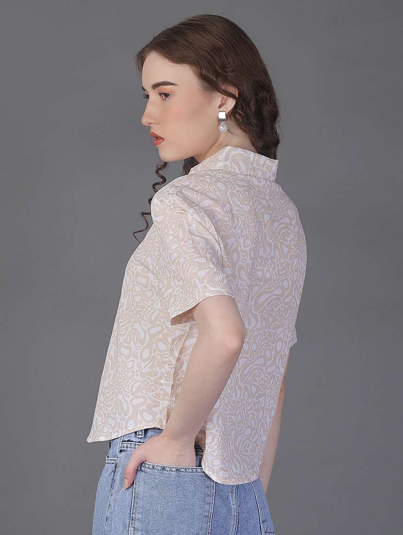women printed short sleeve collared boxy shirt - 21986495 -  Standard Image - 3