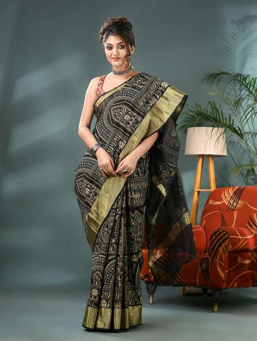 women warli printed bordered saree with blouse - 21986593 -  Standard Image - 0