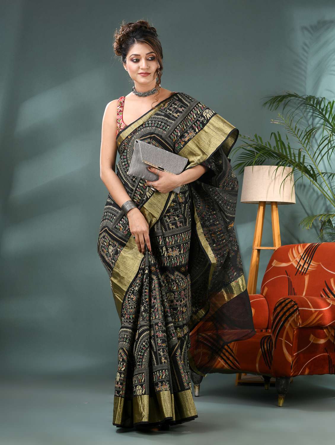 women warli printed bordered saree with blouse - 21986593 -  Standard Image - 3