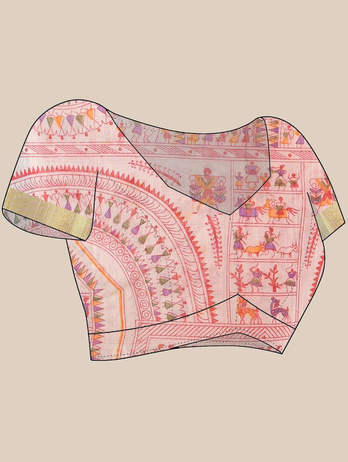 women warli printed bordered saree with blouse - 21986595 - Standard Image - 5