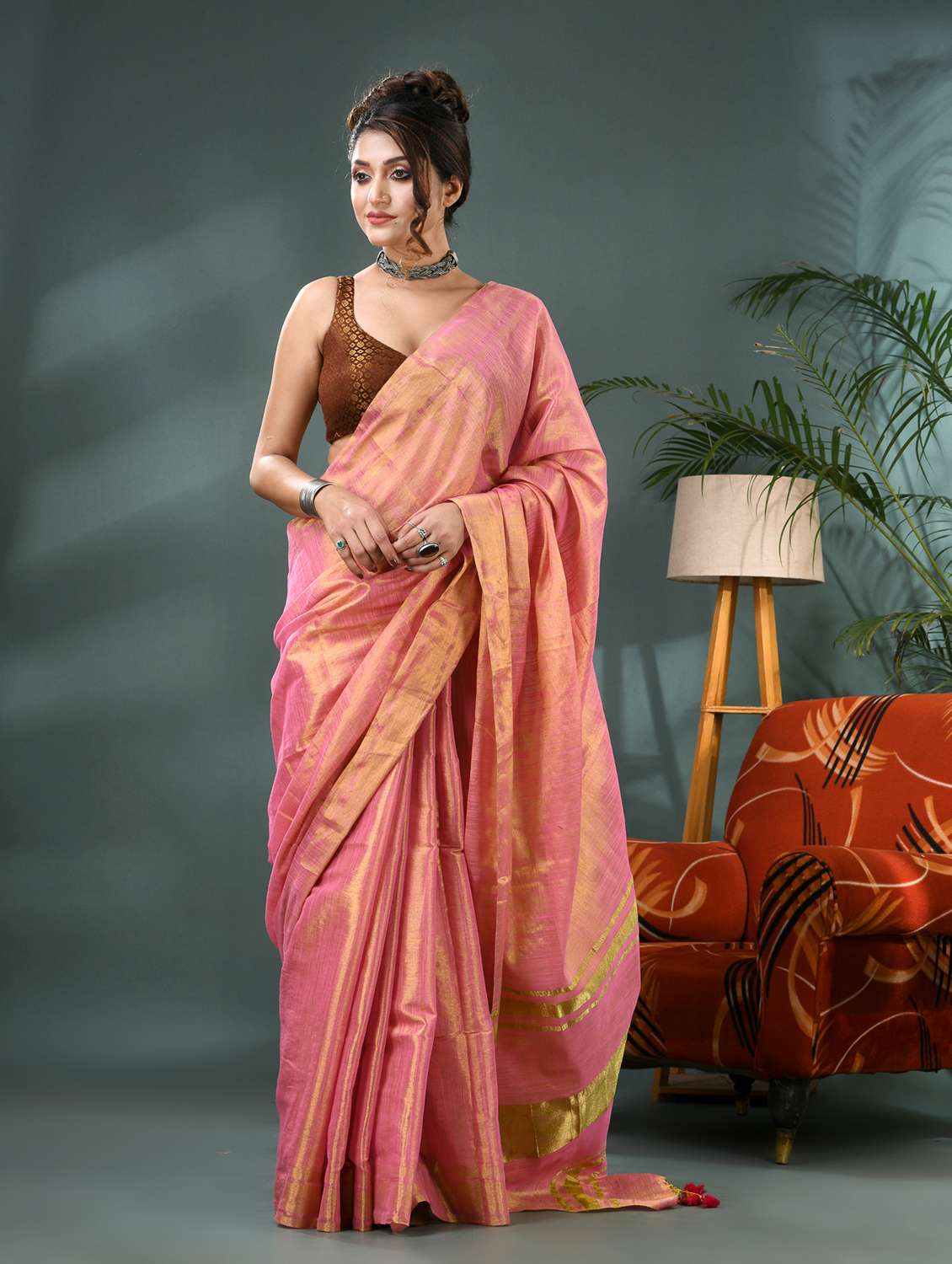 women solid plain saree with blouse