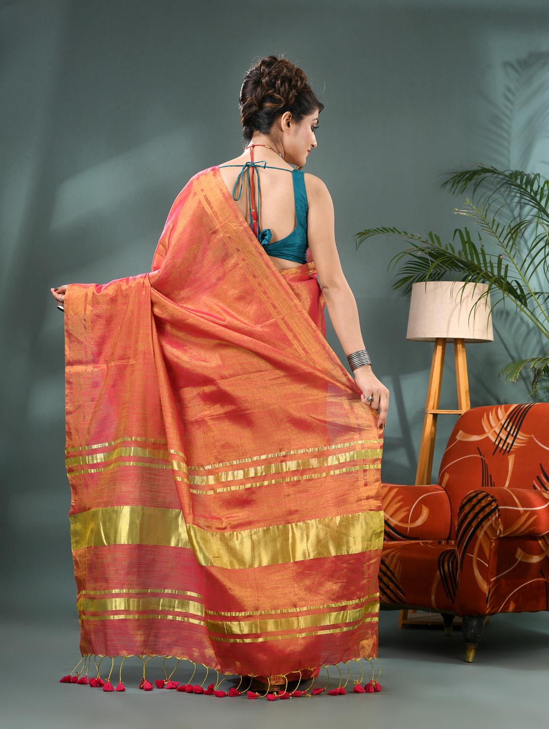 women solid plain saree with blouse - 21986600 - Standard Image - 3