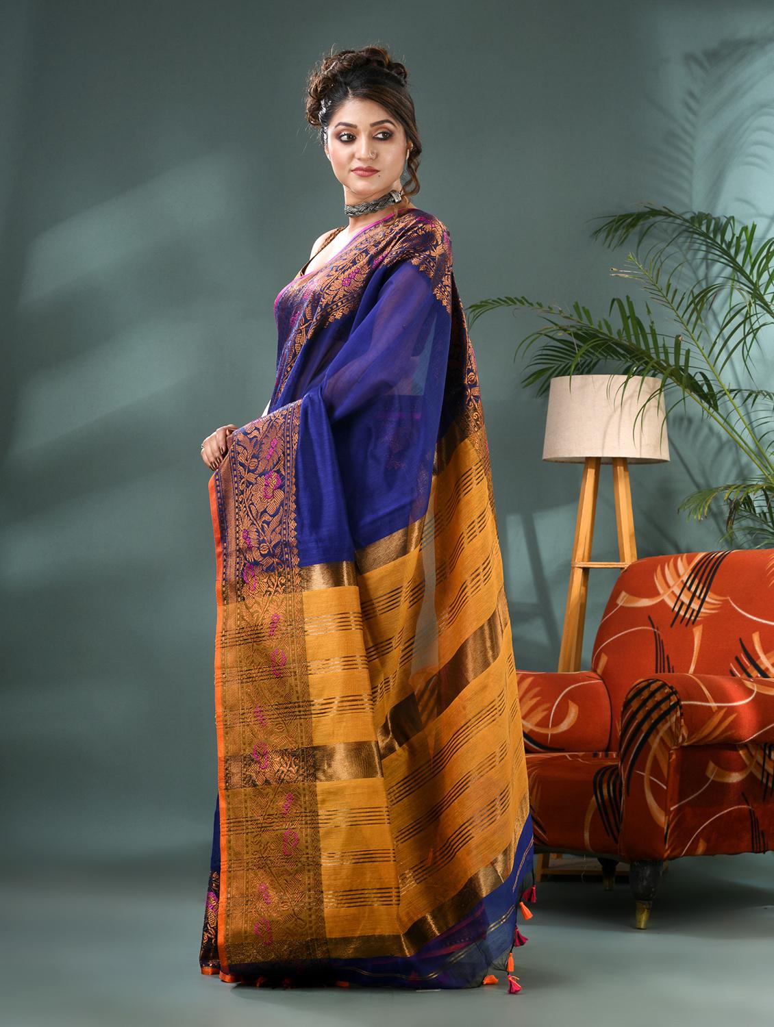 women solid with bordered saree with blouse - 21986611 - Standard Image - 3