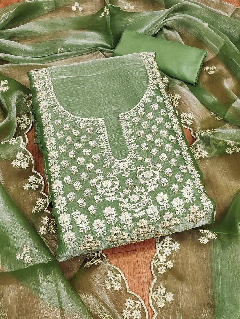 women solid with work embroidered unstitched suit set