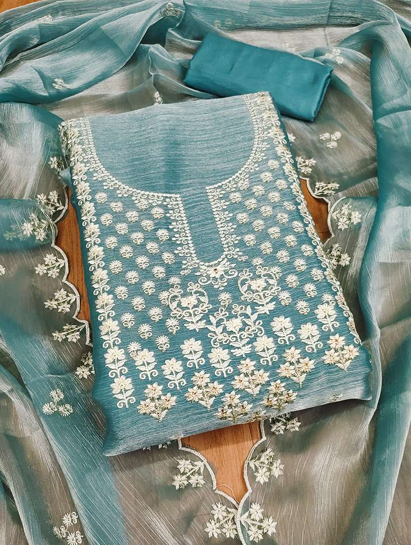 women solid with work embroidered unstitched suit set