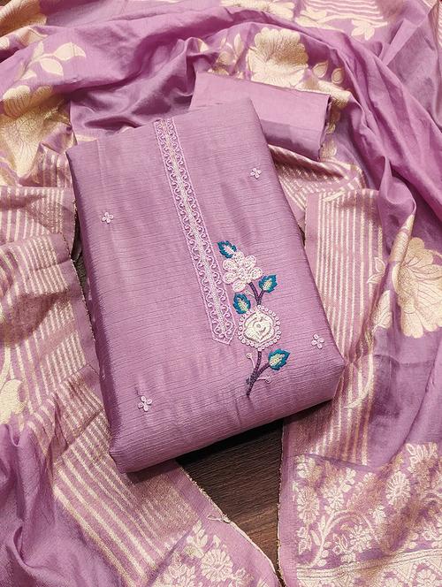 women solid with work embroidered unstitched suit set - 21986647 - Standard Image - 0