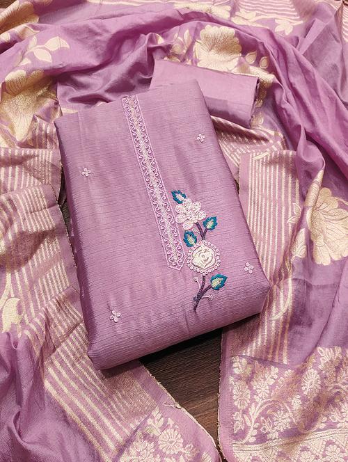 women solid with work embroidered unstitched suit set - 21986647 -  Standard Image - 0