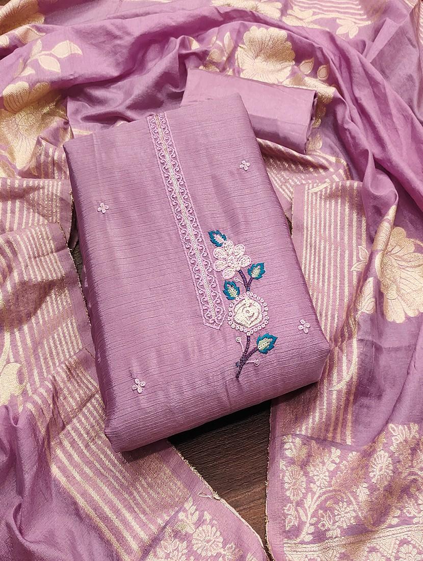 women solid with work embroidered unstitched suit set - 21986647 - Zoom Image - 0