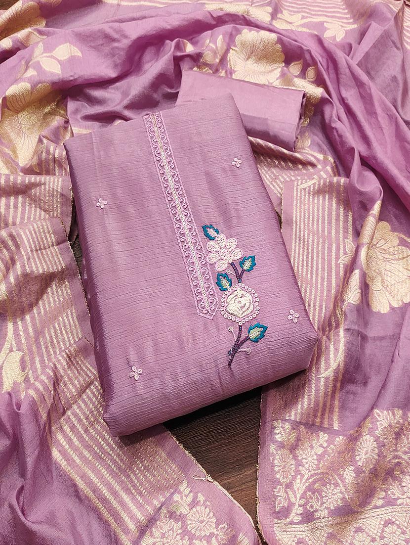 women solid with work embroidered unstitched suit set - 21986647 -  Zoom Image - 0