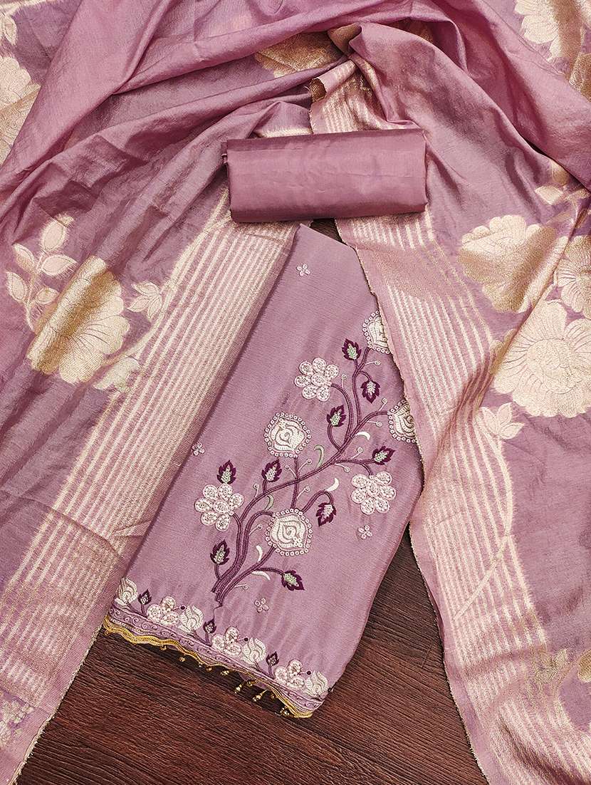 women solid with work embroidered unstitched suit set - 21986648 -  Standard Image - 3