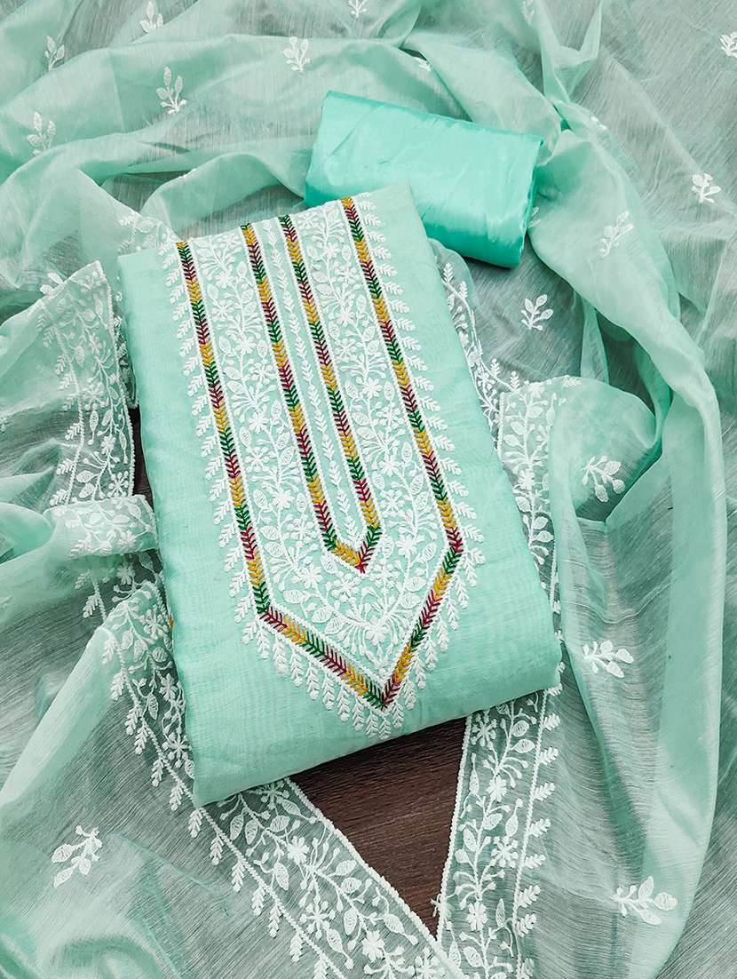 women solid with work embroidered unstitched suit set