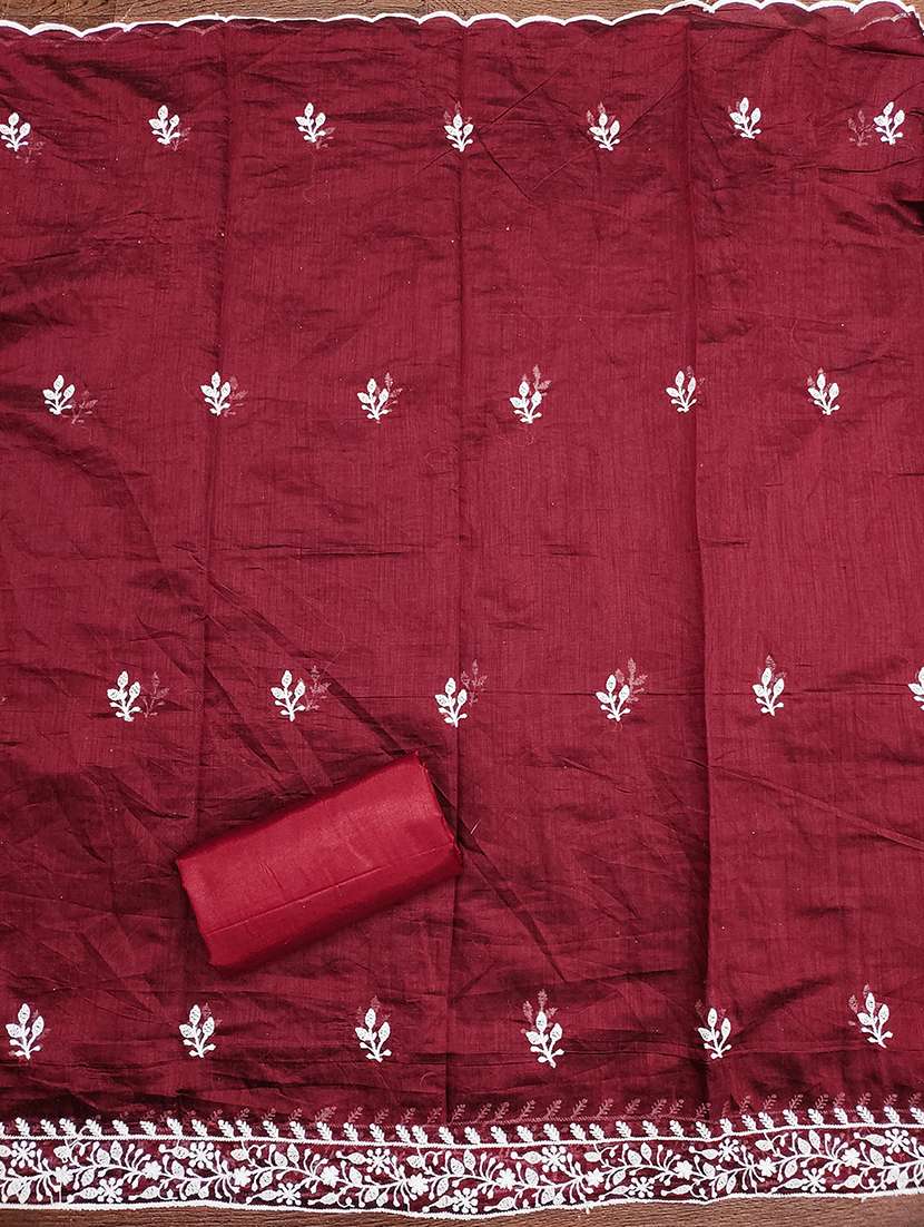 women solid with work embroidered unstitched suit set - 21986657 -  Standard Image - 3