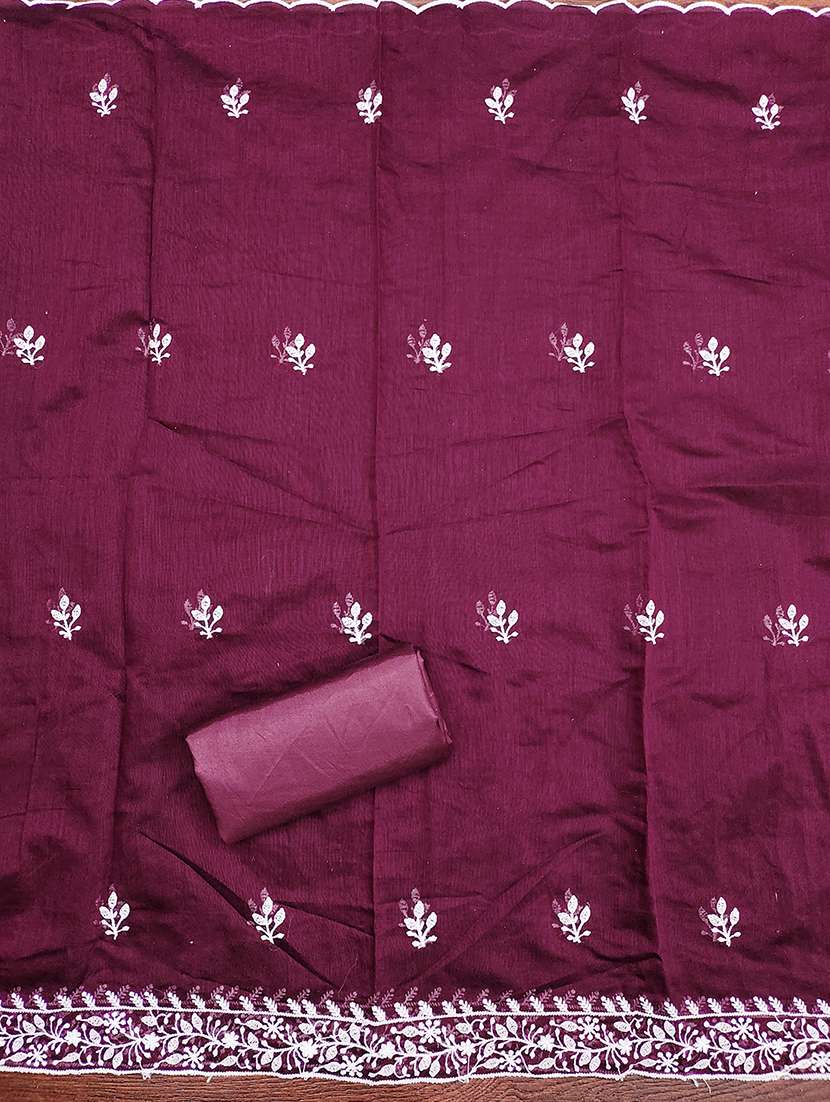 women solid with work embroidered unstitched suit set - 21986660 -  Standard Image - 3