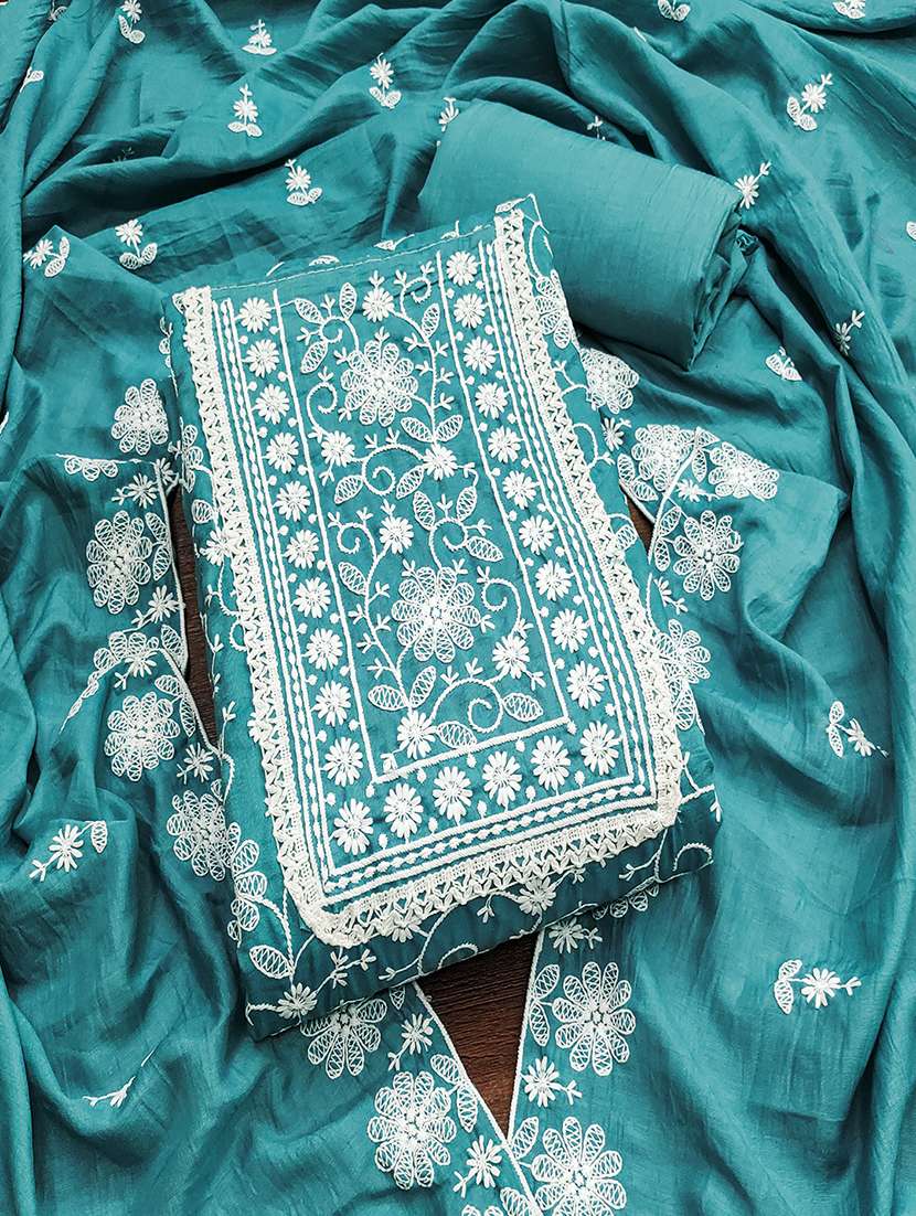 women solid with work embroidered unstitched suit set