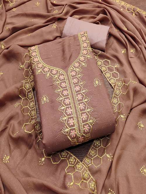women solid with work embroidered unstitched suit set - 21986670 - Standard Image - 0