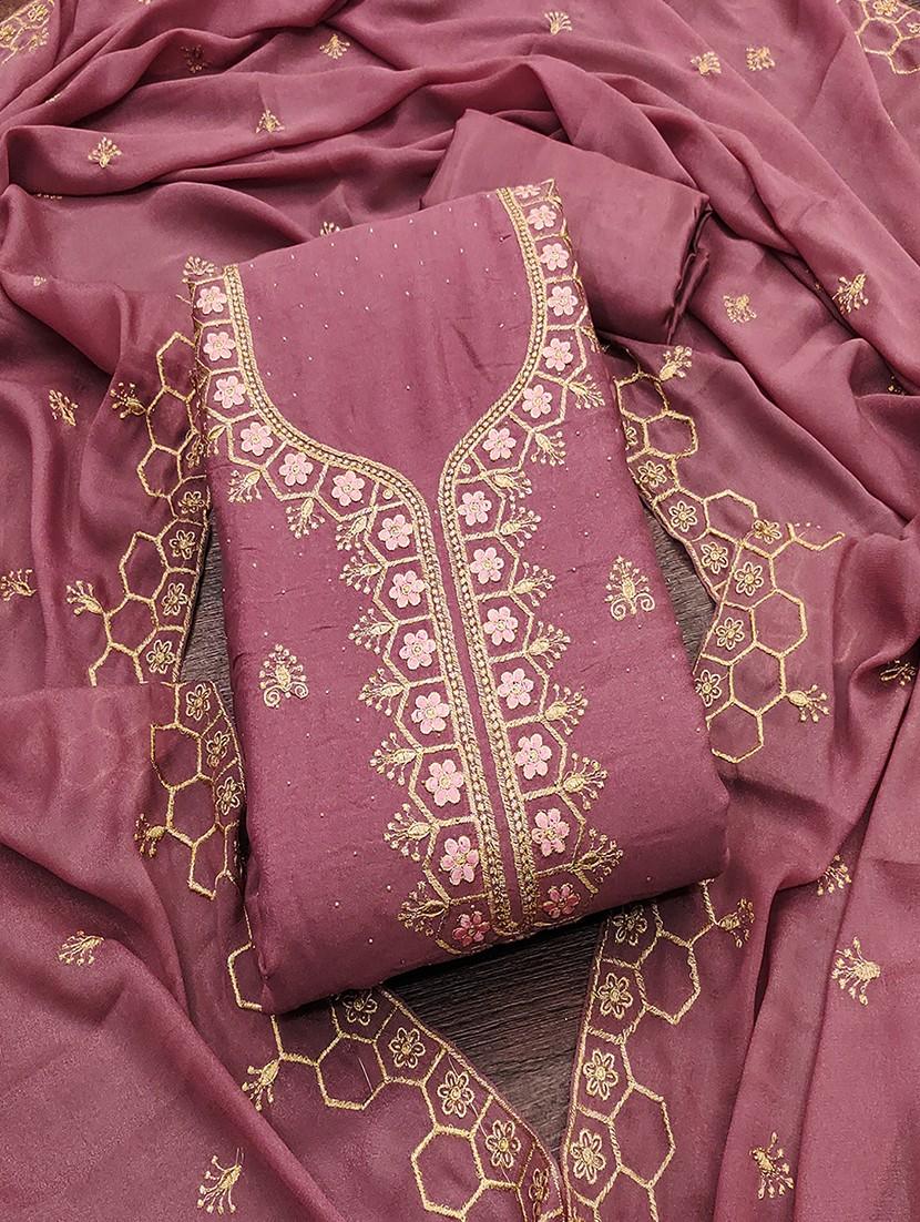 women solid with work embroidered unstitched suit set - 21986671 - Zoom Image - 0