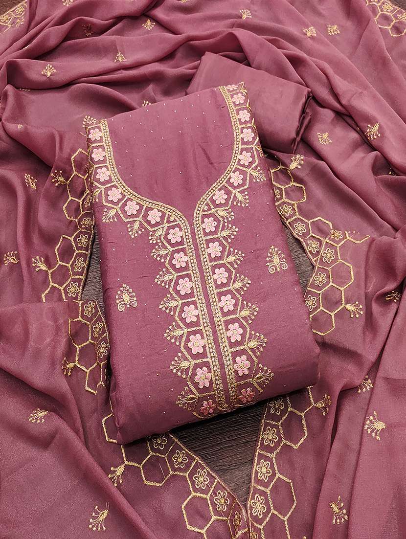 women solid with work embroidered unstitched suit set