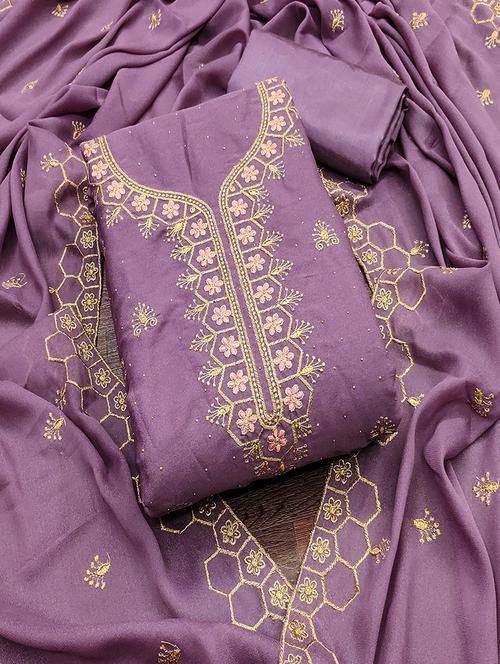 women solid with work embroidered unstitched suit set - 21986672 -  Standard Image - 0