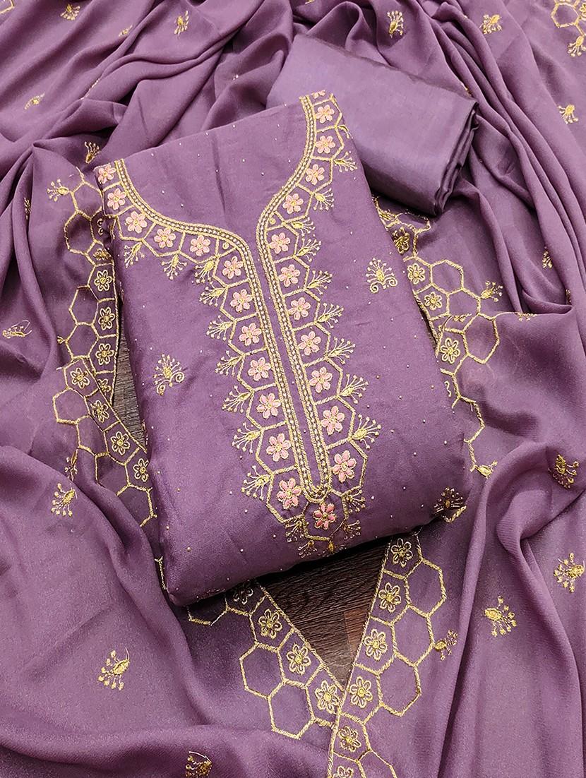 women solid with work embroidered unstitched suit set - 21986672 -  Zoom Image - 0