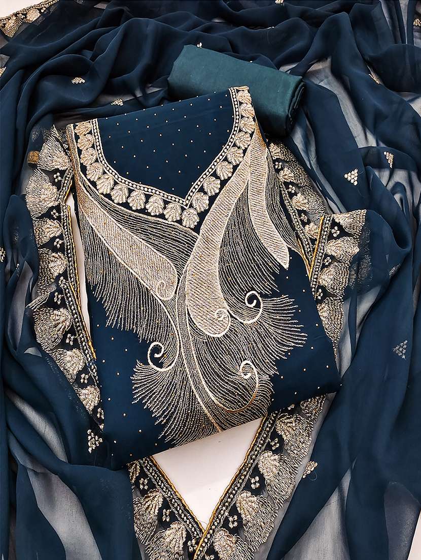 women solid with work unstitched suit set