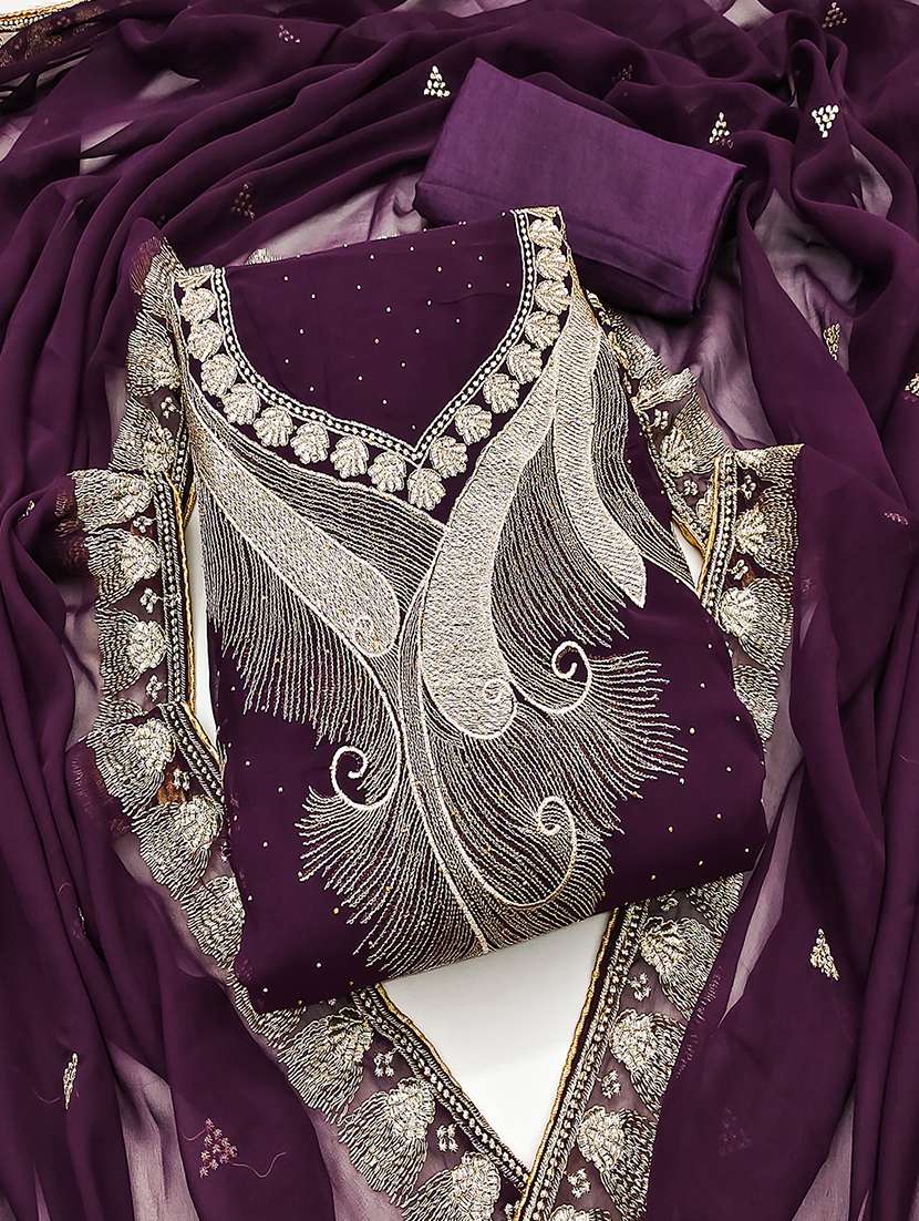 women solid with work unstitched suit set - 21986678 -  Zoom Image - 0