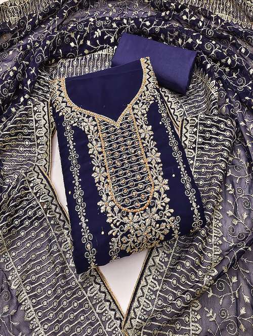 women solid with work embroidered unstitched suit set - 21986679 - Standard Image - 0